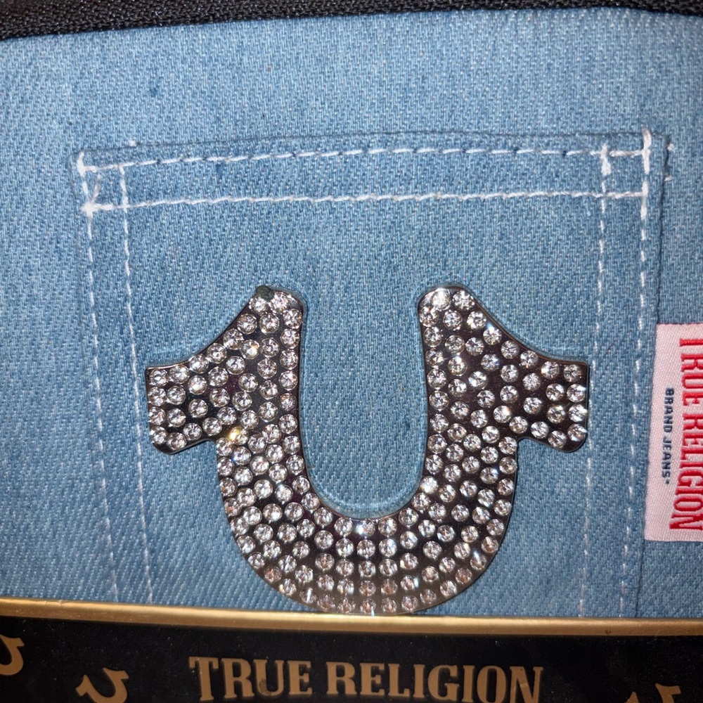 True Religion Denim Belt Bag Horseshoe Logo Y2K Crossbody Adjustable Strap - Picture 5 of 11